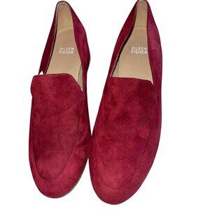 Eileen Fisher Elan Womens Loafer Size 8 Burgundy Block Padded Almond Toe Suede